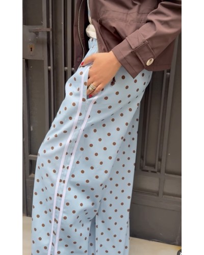 Jeans Anchos Celeste Lunares