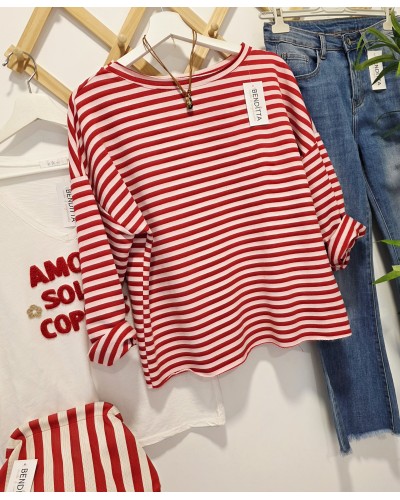 Sudadera Rayas Rojo / Rosa