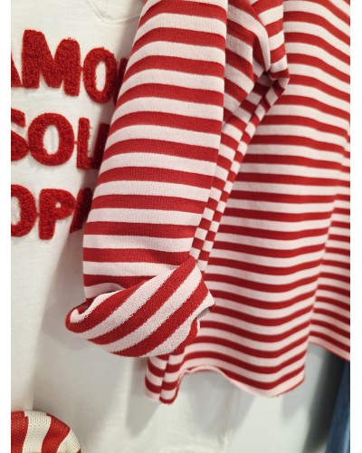 Sudadera Rayas Rojo / Rosa