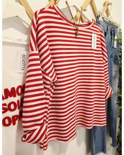 Sudadera Rayas Rojo / Rosa