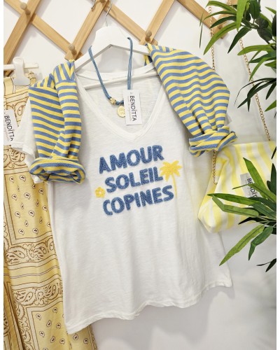 Camiseta Amour Bordados / Azul