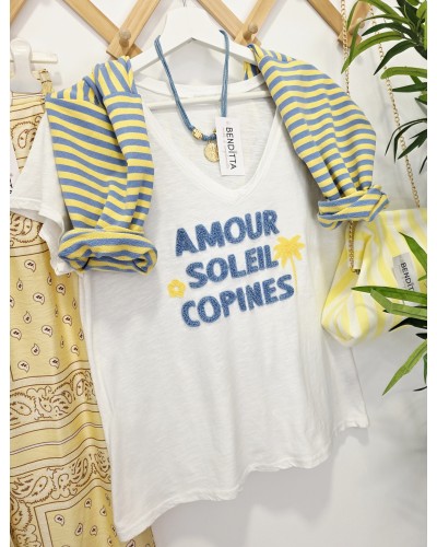 Camiseta Amour Bordados / Azul