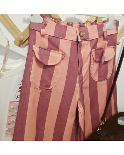 Jeans Bolsillos / Rayas Rosa