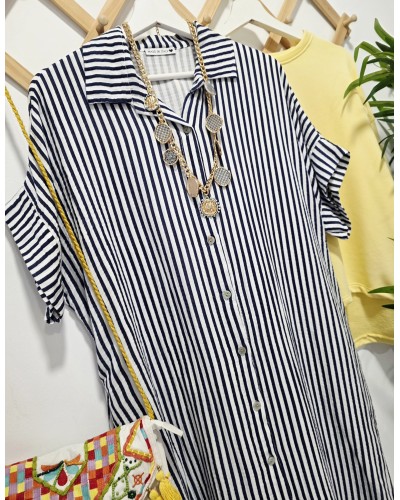Vestido Camisero Rayas / Marino