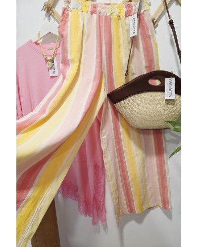 Pantalón Ancho / Rayas Rosa