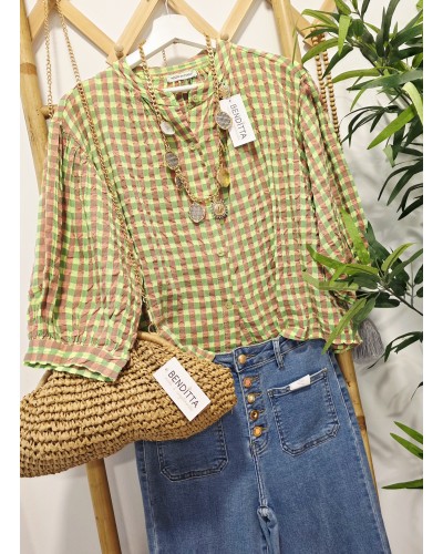 Blusa Vichy Verde / Rosa