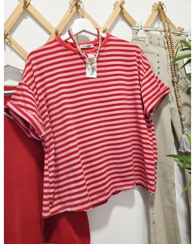 Camiseta Ribete Rosa / Rojo