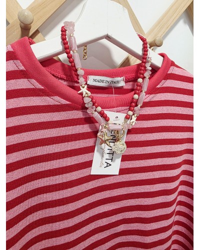 Camiseta Ribete Rosa / Rojo