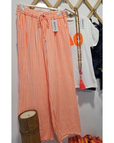 Pantalón Ancho Rayas / Naranja Flúor