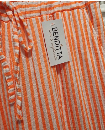 Pantalón Ancho Rayas / Naranja Flúor