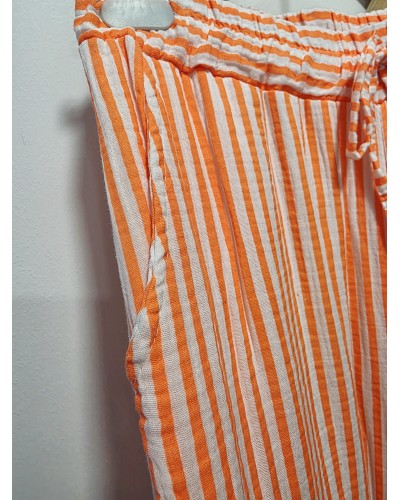 Pantalón Ancho Rayas / Naranja Flúor