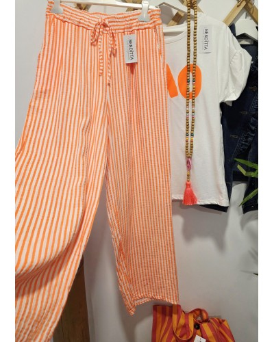 Pantalón Ancho Rayas / Naranja Flúor