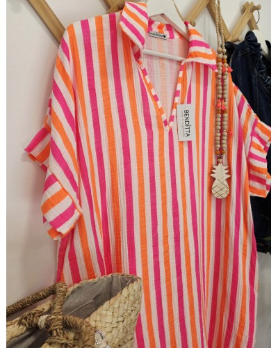 Vestido / Kaftán Rayas Flúor