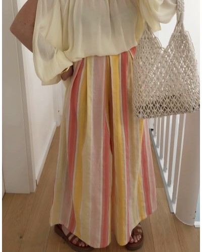 Pantalón Ancho / Rayas Rosa