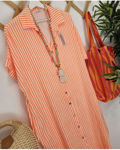 Vestido Camisero Rayas / Naranja Flúor