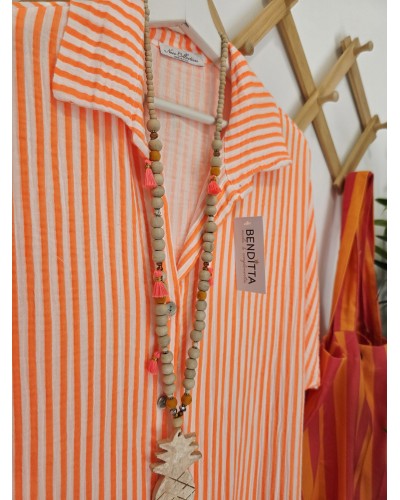 Vestido Camisero Rayas / Naranja Flúor