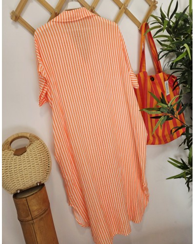 Vestido Camisero Rayas / Naranja Flúor