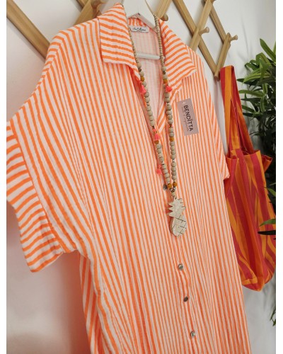 Vestido Camisero Rayas / Naranja Flúor