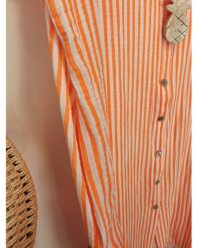 Vestido Camisero Rayas / Naranja Flúor