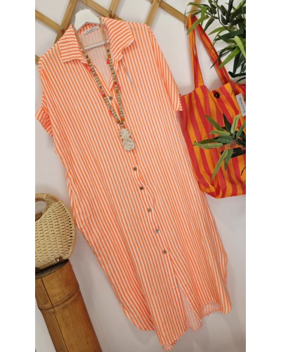 Vestido Camisero Rayas / Naranja Flúor
