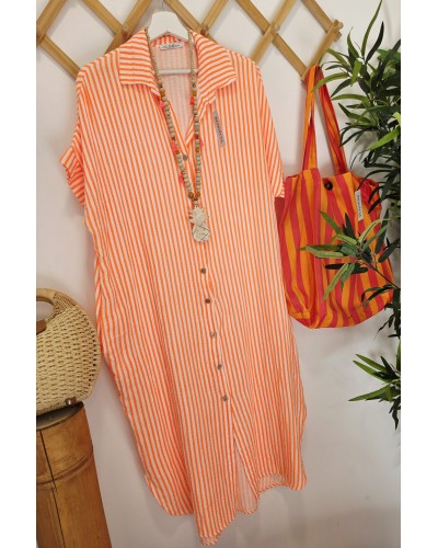Vestido Camisero Rayas / Naranja Flúor