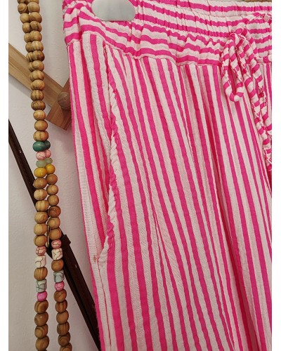 Pantalón Ancho Rayas / Rosa Flúor