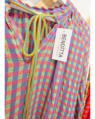 Vestido Borlas / Vichy Azul