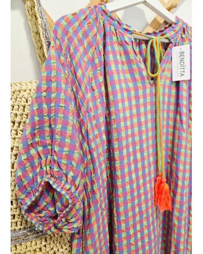 Vestido Borlas / Vichy Azul