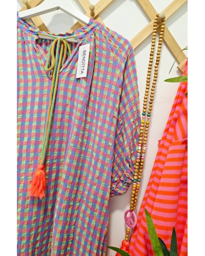 Vestido Borlas / Vichy Azul
