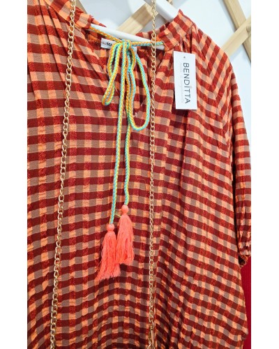 Vestido Borlas / Vichy Coral