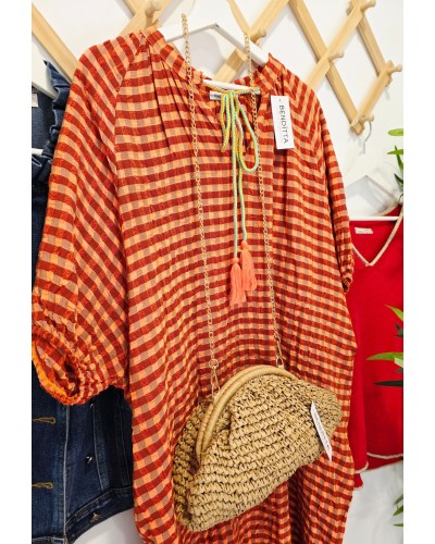 Vestido Borlas / Vichy Coral