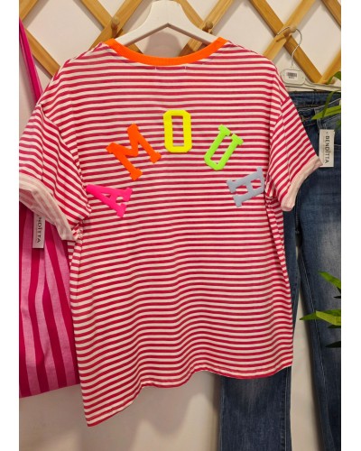 Camiseta Amour / Rayas Rosa