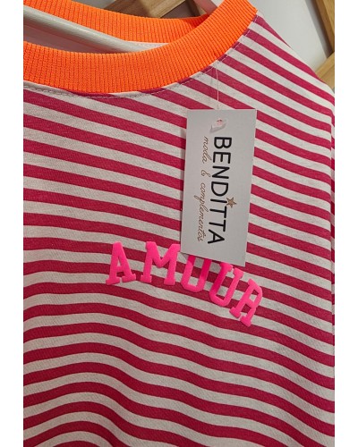 Camiseta Amour / Rayas Rosa