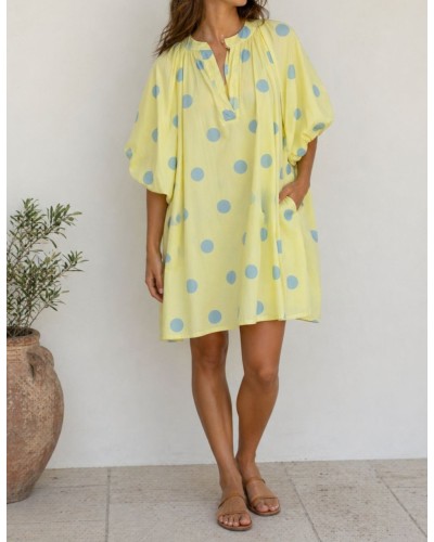 Vestido Manga Globo / Lunares Amarillo