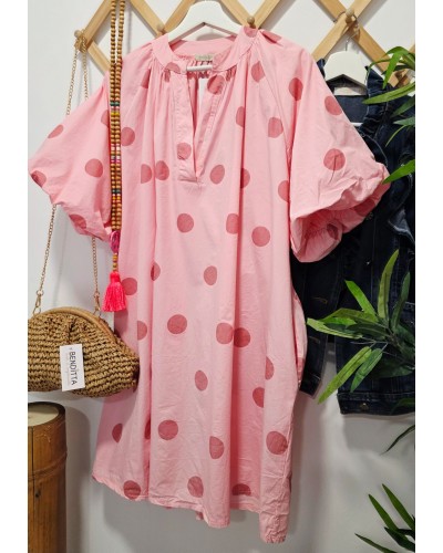 Vestido Manga Globo / Lunares Rosa