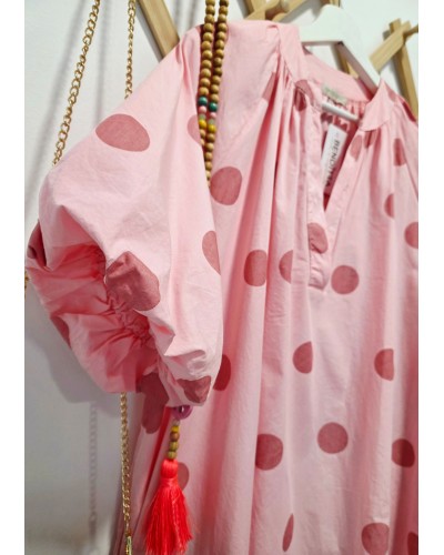 Vestido Manga Globo / Lunares Rosa