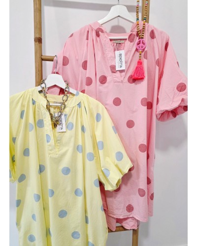 Vestido Manga Globo / Lunares Rosa