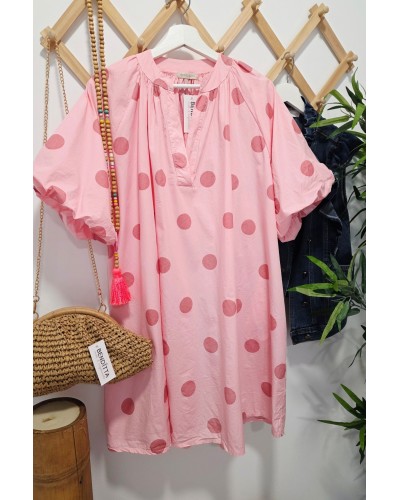 Vestido Manga Globo / Lunares Rosa