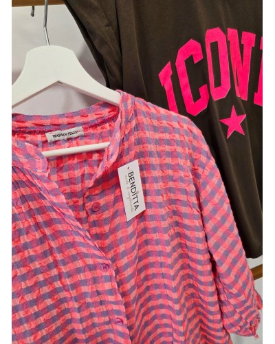 Blusa Vichy Rosa Flúor