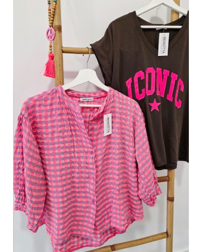 Blusa Vichy Rosa Flúor
