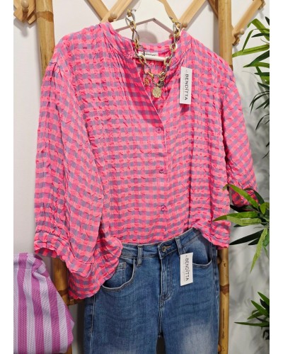 Blusa Vichy Rosa Flúor