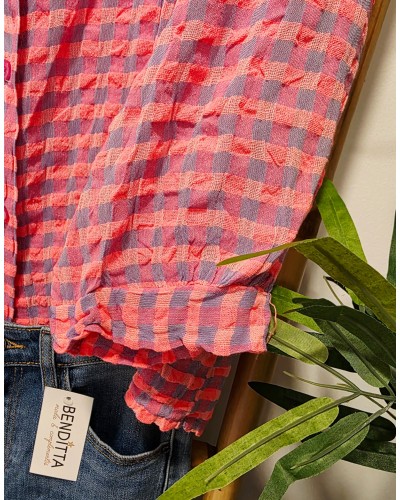Blusa Vichy Rosa Flúor
