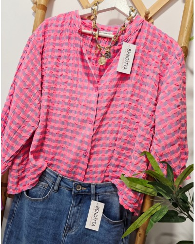 Blusa Vichy Rosa Flúor