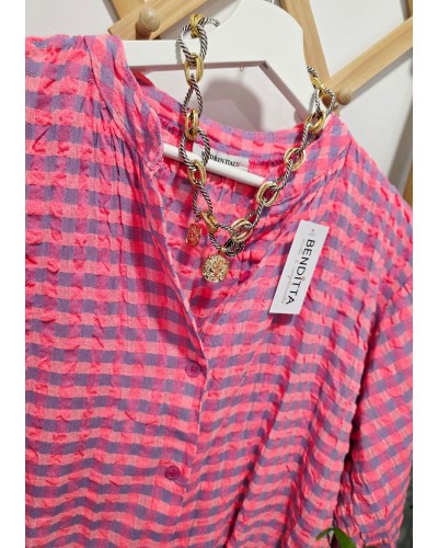 Blusa Vichy Rosa Flúor
