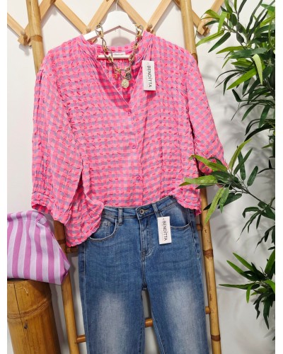Blusa Vichy Rosa Flúor