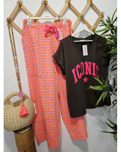 Pantalón Baggy Vichy / Flúor