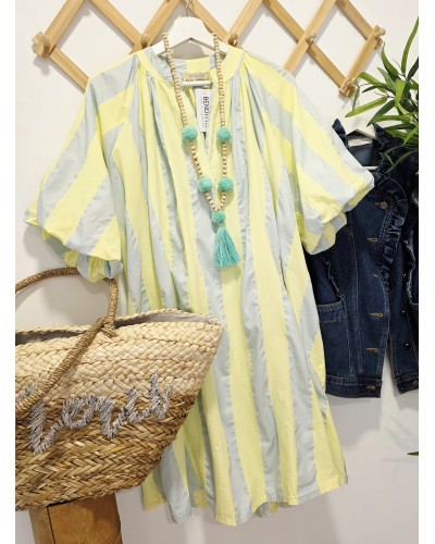 Vestido Manga Globo / Rayas Lima