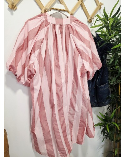Vestido Manga Globo / Rayas Rosa