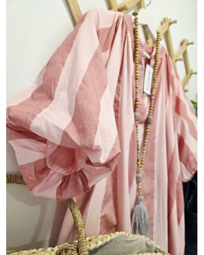 Vestido Manga Globo / Rayas Rosa