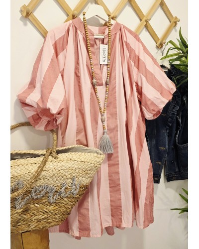 Vestido Manga Globo / Rayas Rosa
